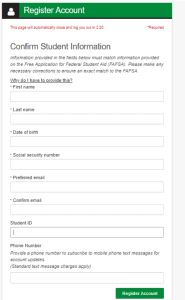 Screenshot of Verify My FAFSA registration screen