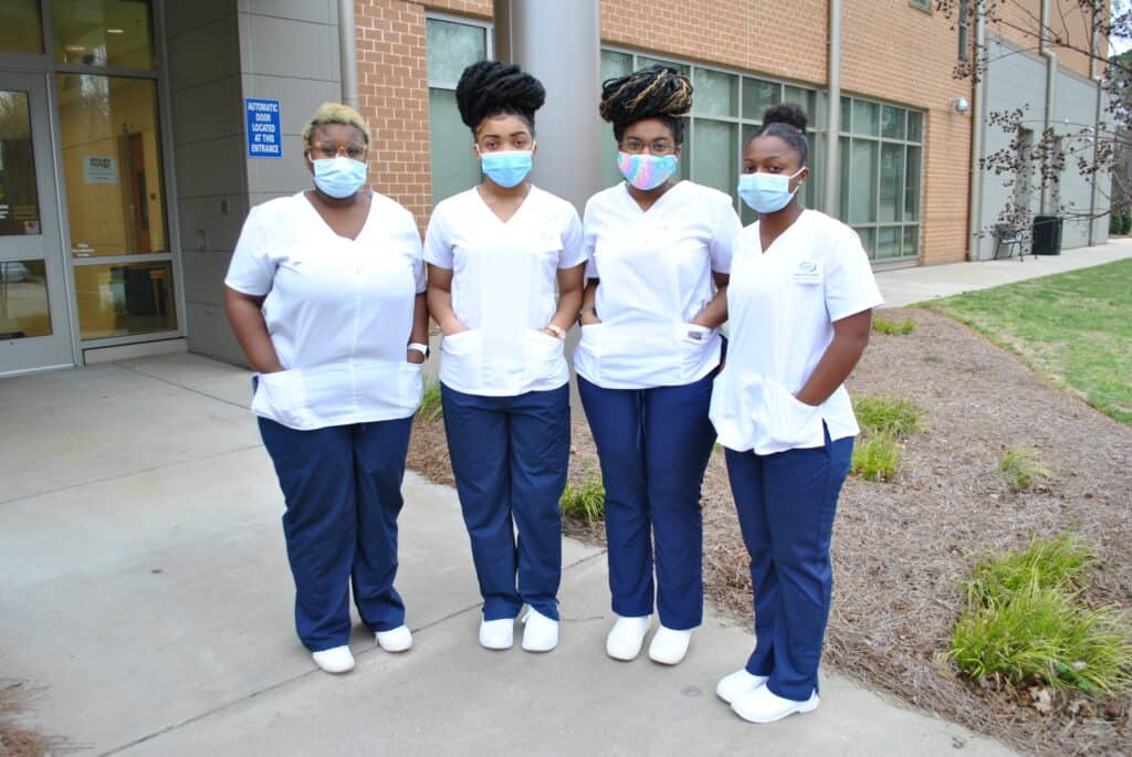 Group Photo of OFTC’s Nurse Aide dual enrollment students from Washington County HS taking dual enrollment classes AT OFTC. Pictured L-R: Deidra Tillman, TaLaiah Hall, Akema Morton, Makayla Jenkins.
