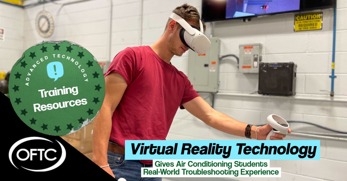 OFTC Air Conditioning Technology students use virtual reality technology to gain real-world troubleshooting experience. Pictured, Rust Coob