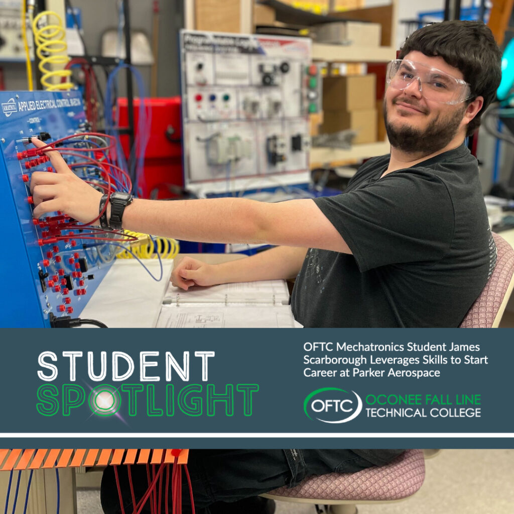OFTC student James Scarborough in the Mechatronics lab