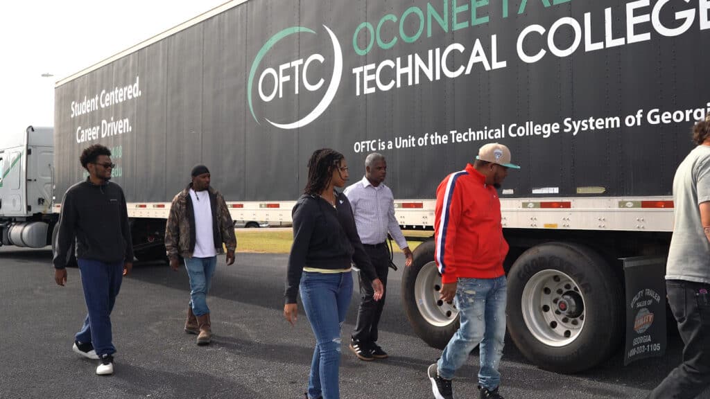 OFTC Commercial Truck Driving (CTD) students checking walking the range.